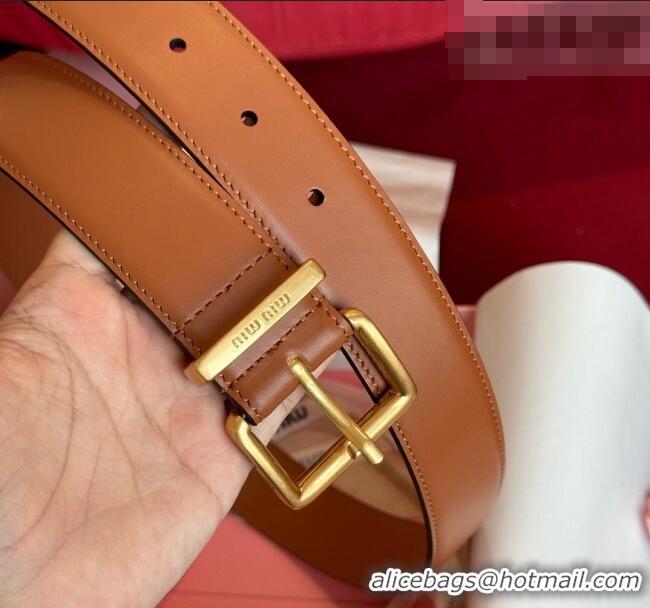 Buy Fashionable Miu Miu Leather Belt 3.5cm 5432 Tan Brown