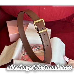 Trendy Design Miu Miu Leather Belt 3.5cm 5432 Dark Brown
