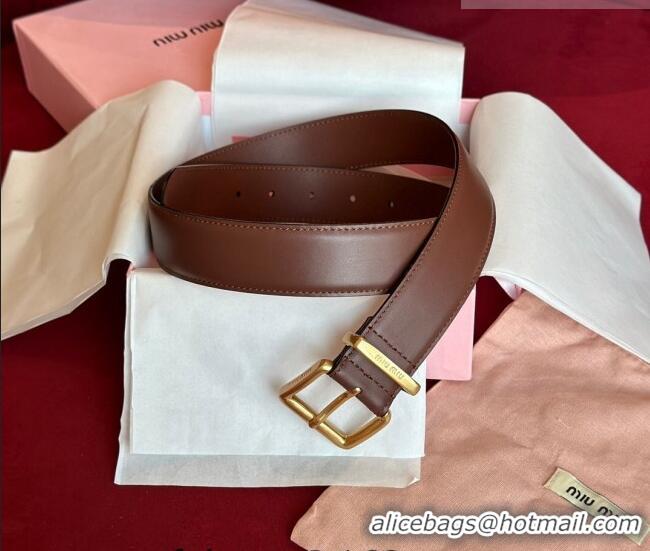 Trendy Design Miu Miu Leather Belt 3.5cm 5432 Dark Brown
