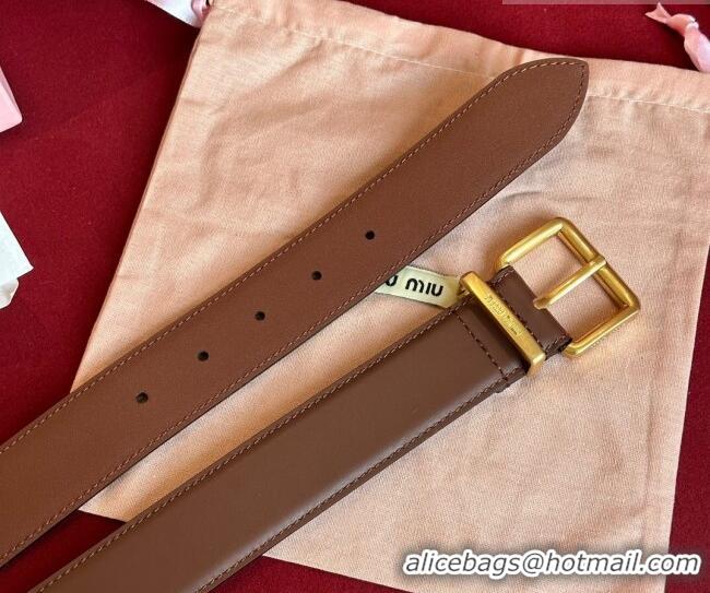 Trendy Design Miu Miu Leather Belt 3.5cm 5432 Dark Brown