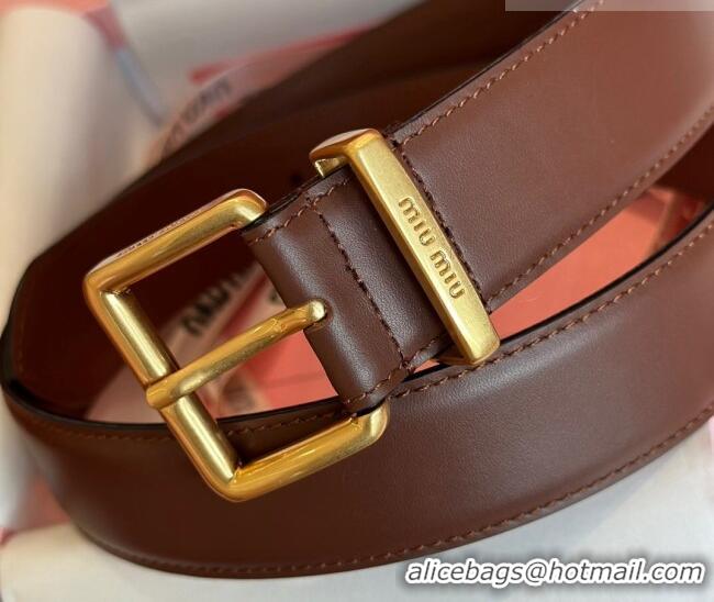 Trendy Design Miu Miu Leather Belt 3.5cm 5432 Dark Brown