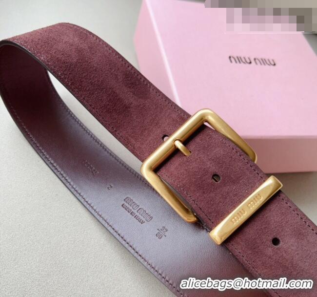Reasonable Price Miu Miu Suede Wide Belt 5cm 0113 Dark Purple/Gold