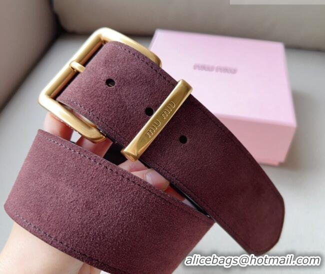 Reasonable Price Miu Miu Suede Wide Belt 5cm 0113 Dark Purple/Gold