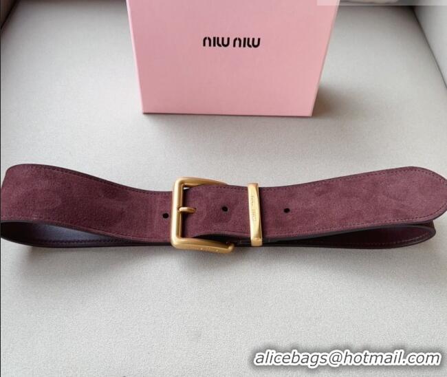 Reasonable Price Miu Miu Suede Wide Belt 5cm 0113 Dark Purple/Gold