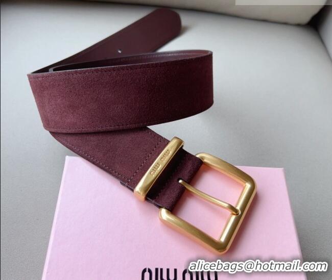 Reasonable Price Miu Miu Suede Wide Belt 5cm 0113 Dark Purple/Gold