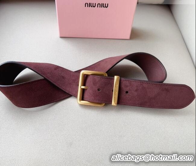 Reasonable Price Miu Miu Suede Wide Belt 5cm 0113 Dark Purple/Gold