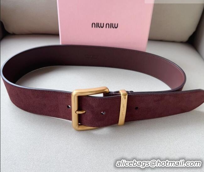 Reasonable Price Miu Miu Suede Wide Belt 5cm 0113 Dark Purple/Gold
