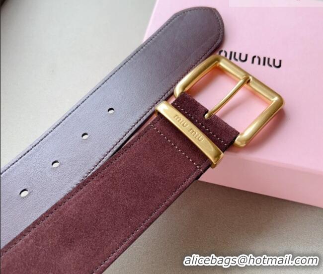 Reasonable Price Miu Miu Suede Wide Belt 5cm 0113 Dark Purple/Gold
