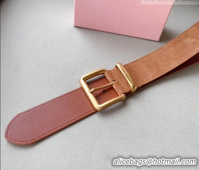 Well Crafted Miu Miu Suede Wide Belt 5cm 0113 Camel Brown/Gold