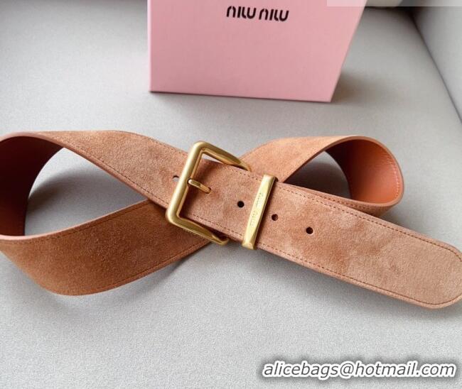 Well Crafted Miu Miu Suede Wide Belt 5cm 0113 Camel Brown/Gold