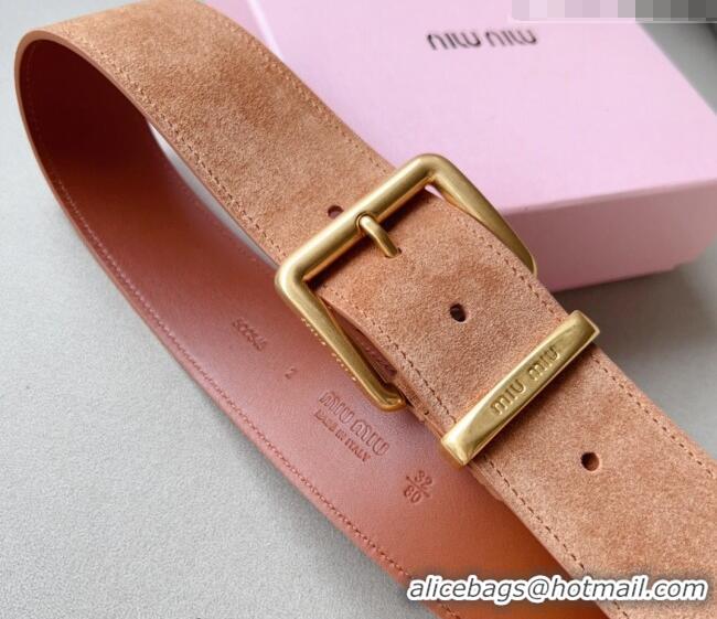 Well Crafted Miu Miu Suede Wide Belt 5cm 0113 Camel Brown/Gold