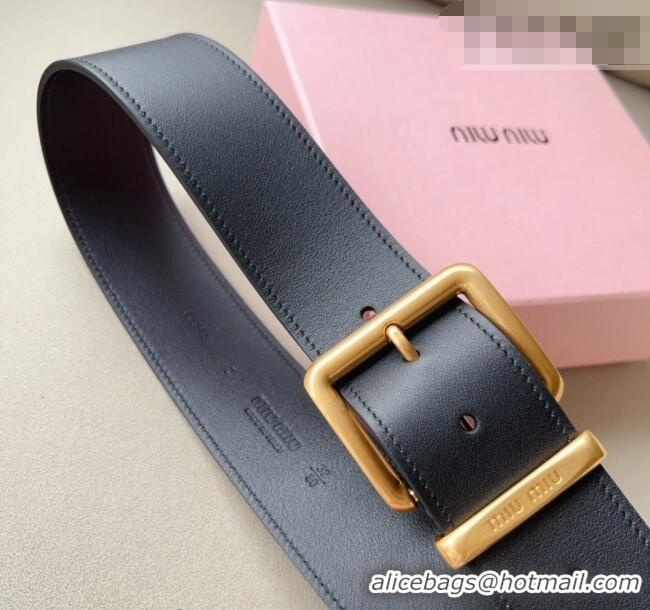 Reasonable Price Miu Miu Leather Wide Belt 5cm 0113 Black/Gold