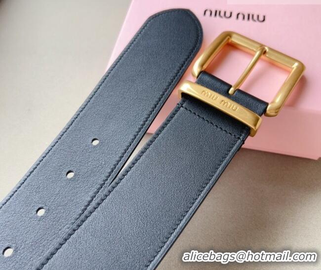 Reasonable Price Miu Miu Leather Wide Belt 5cm 0113 Black/Gold