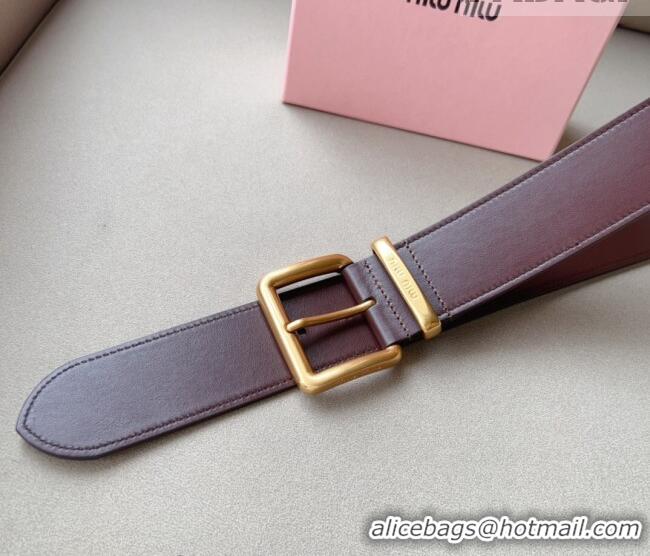 Buy Fashionable Miu Miu Leather Wide Belt 5cm 0113 Burgundy/Gold