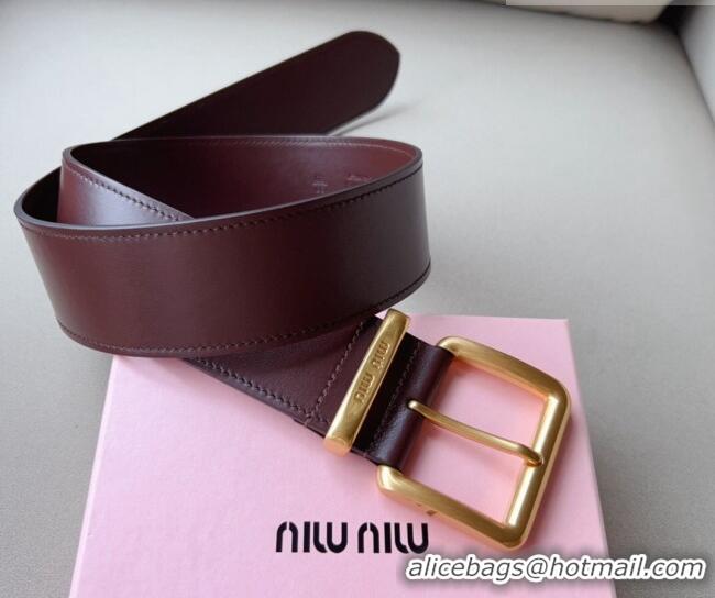 Buy Fashionable Miu Miu Leather Wide Belt 5cm 0113 Burgundy/Gold