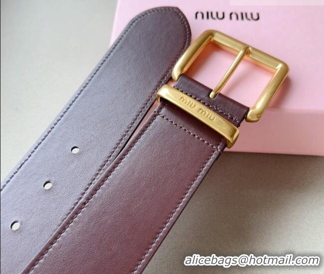 Buy Fashionable Miu Miu Leather Wide Belt 5cm 0113 Burgundy/Gold