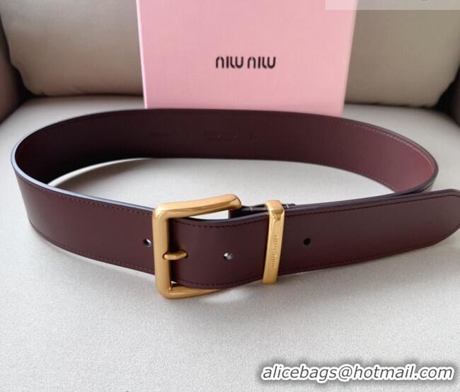 Buy Fashionable Miu Miu Leather Wide Belt 5cm 0113 Burgundy/Gold