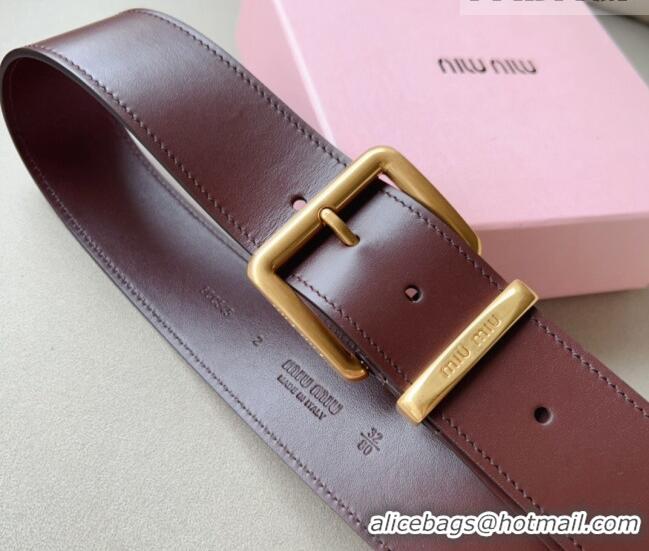 Buy Fashionable Miu Miu Leather Wide Belt 5cm 0113 Burgundy/Gold