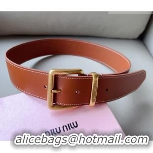 Top Quality Miu Miu Leather Wide Belt 5cm 0113 Brown/Gold