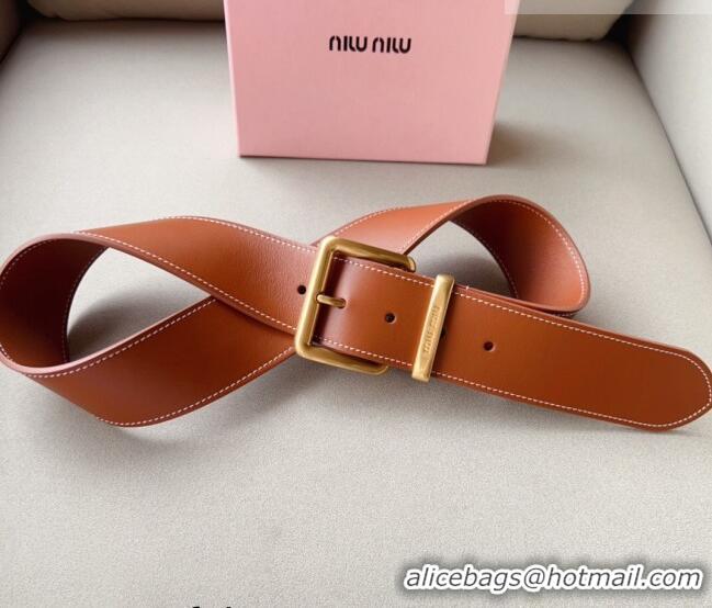 Top Quality Miu Miu Leather Wide Belt 5cm 0113 Brown/Gold