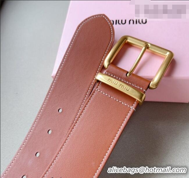 Top Quality Miu Miu Leather Wide Belt 5cm 0113 Brown/Gold