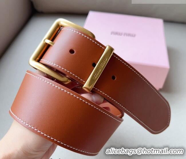 Top Quality Miu Miu Leather Wide Belt 5cm 0113 Brown/Gold