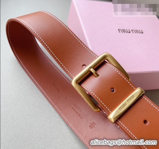Top Quality Miu Miu Leather Wide Belt 5cm 0113 Brown/Gold