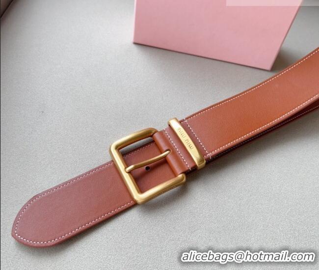 Top Quality Miu Miu Leather Wide Belt 5cm 0113 Brown/Gold