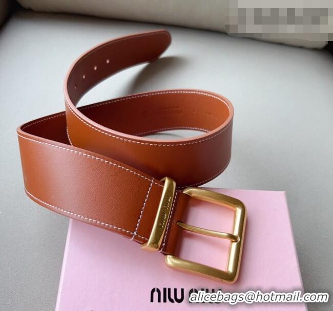 Top Quality Miu Miu Leather Wide Belt 5cm 0113 Brown/Gold