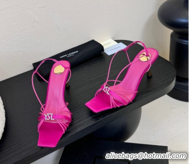 Top Grade Saint Laurent Jerry Heel Sandals 8cm in Satin with Strap Dark Pink 2026 SL022403