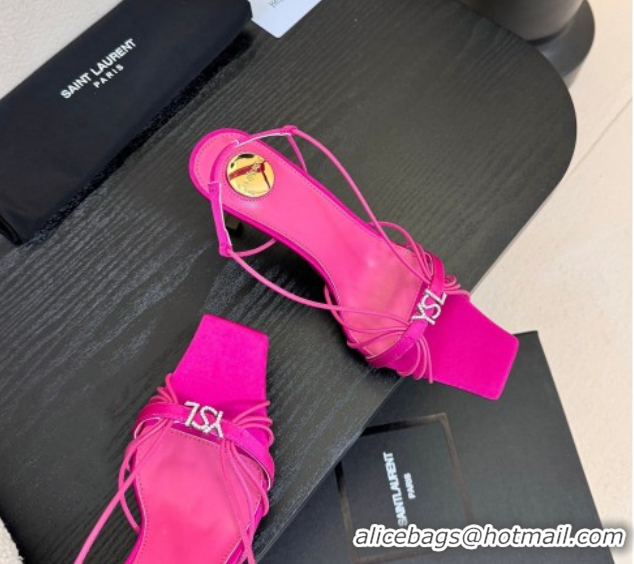 Top Grade Saint Laurent Jerry Heel Sandals 8cm in Satin with Strap Dark Pink 2026 SL022403