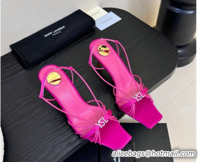 Top Grade Saint Laurent Jerry Heel Sandals 8cm in Satin with Strap Dark Pink 2026 SL022403