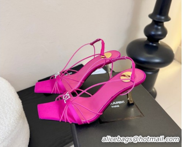 Top Grade Saint Laurent Jerry Heel Sandals 8cm in Satin with Strap Dark Pink 2026 SL022403