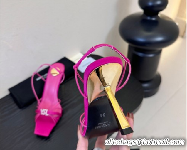 Top Grade Saint Laurent Jerry Heel Sandals 8cm in Satin with Strap Dark Pink 2026 SL022403