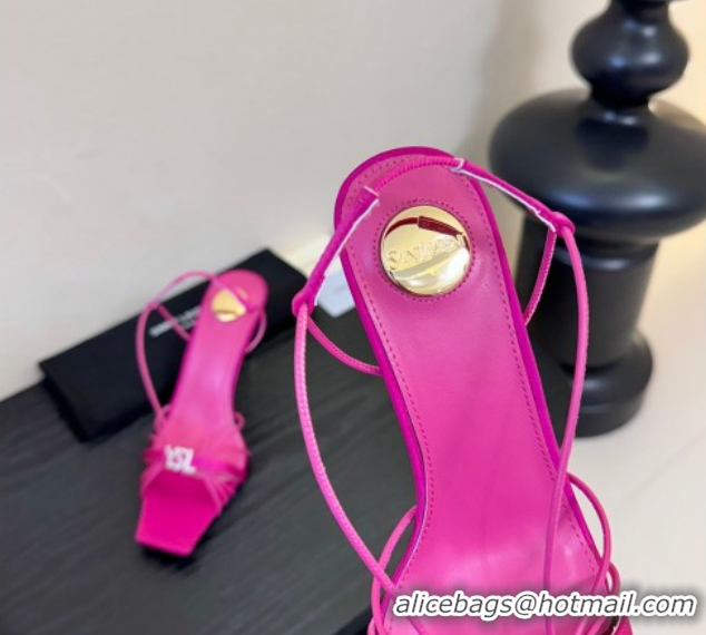 Top Grade Saint Laurent Jerry Heel Sandals 8cm in Satin with Strap Dark Pink 2026 SL022403