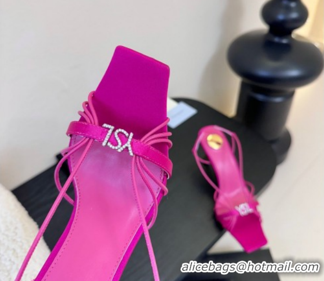 Top Grade Saint Laurent Jerry Heel Sandals 8cm in Satin with Strap Dark Pink 2026 SL022403