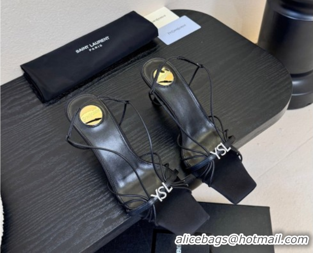 Good Quality Saint Laurent Jerry Heel Sandals 8cm in Satin with Strap Black 2026 SL022403