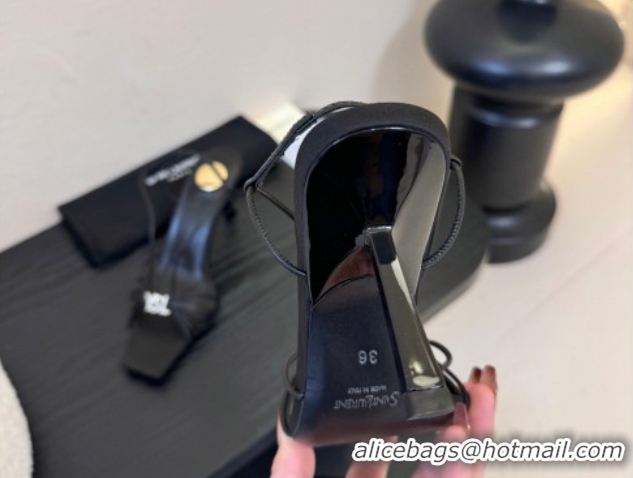 Good Quality Saint Laurent Jerry Heel Sandals 8cm in Satin with Strap Black 2026 SL022403