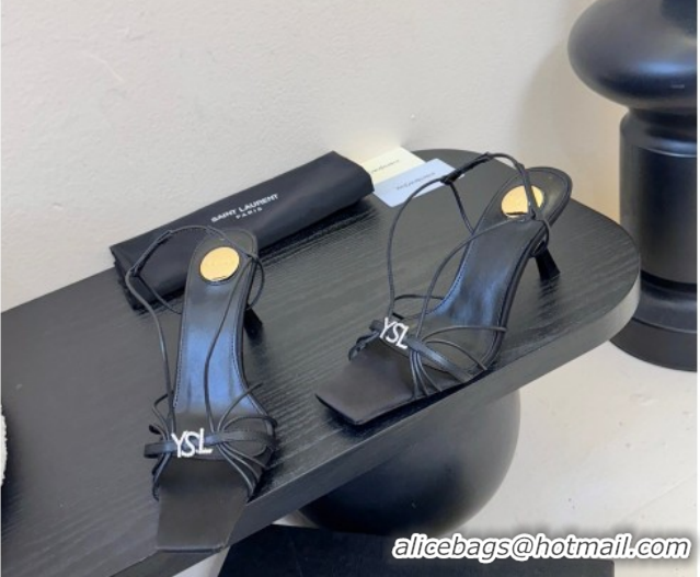 Good Quality Saint Laurent Jerry Heel Sandals 8cm in Satin with Strap Black 2026 SL022403