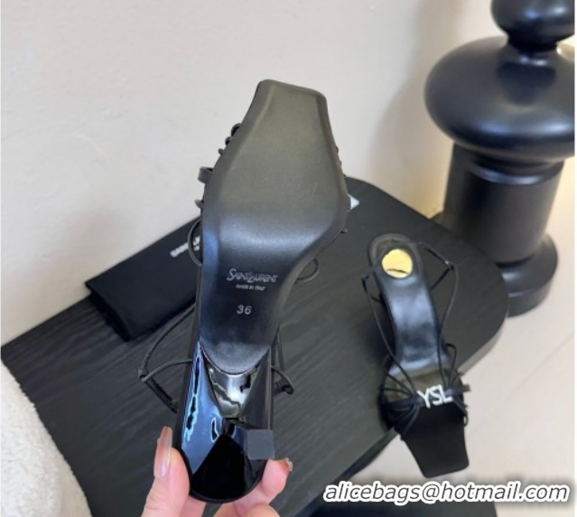 Good Quality Saint Laurent Jerry Heel Sandals 8cm in Satin with Strap Black 2026 SL022403