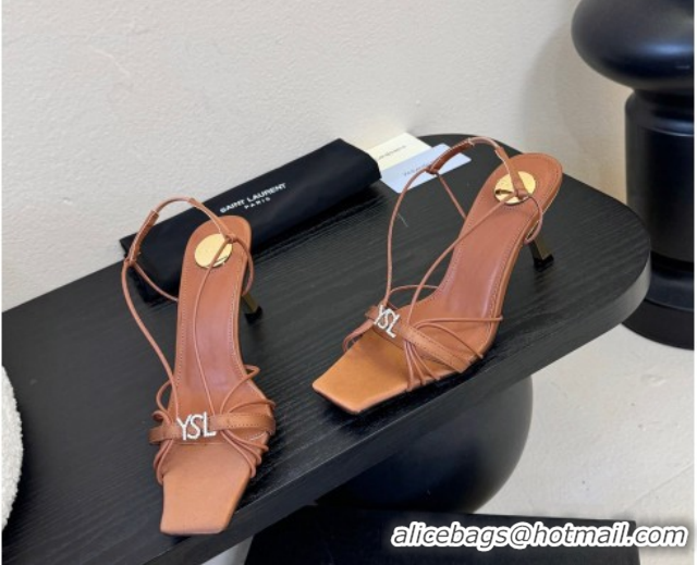 Good Looking Saint Laurent Jerry Heel Sandals 8cm in Satin with Strap Brown 2026 SL022403