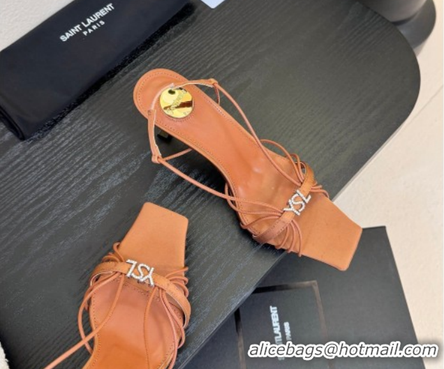 Good Looking Saint Laurent Jerry Heel Sandals 8cm in Satin with Strap Brown 2026 SL022403