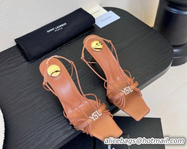 Good Looking Saint Laurent Jerry Heel Sandals 8cm in Satin with Strap Brown 2026 SL022403