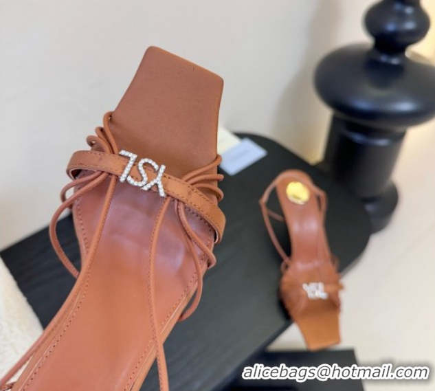 Good Looking Saint Laurent Jerry Heel Sandals 8cm in Satin with Strap Brown 2026 SL022403