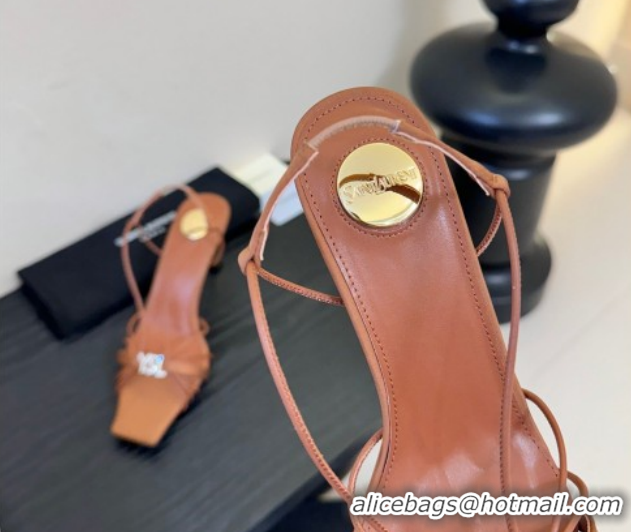 Good Looking Saint Laurent Jerry Heel Sandals 8cm in Satin with Strap Brown 2026 SL022403