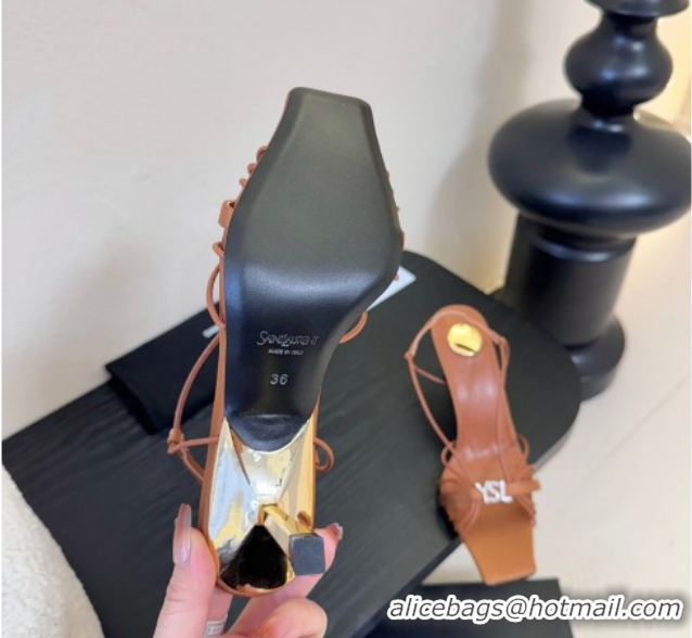 Good Looking Saint Laurent Jerry Heel Sandals 8cm in Satin with Strap Brown 2026 SL022403