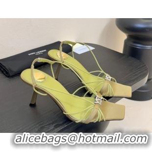 Top Design Saint Laurent Jerry Heel Sandals 8cm in Satin with Strap Green 2026 SL022403