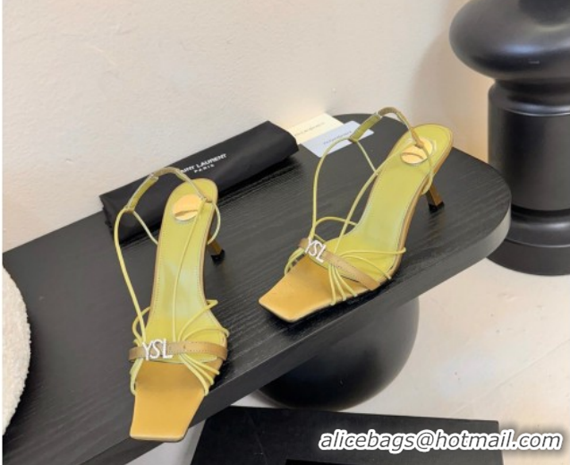 Top Design Saint Laurent Jerry Heel Sandals 8cm in Satin with Strap Green 2026 SL022403