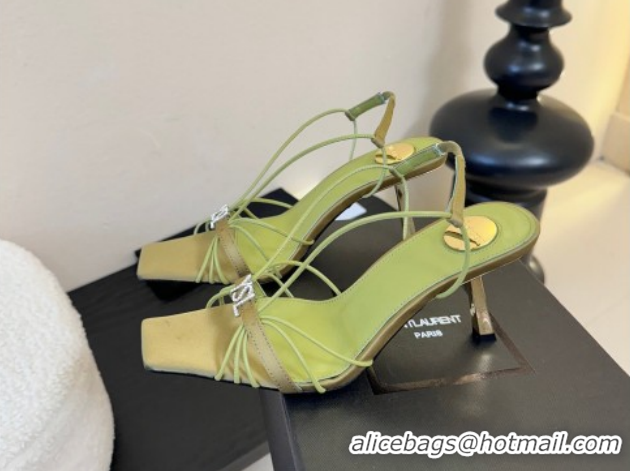 Top Design Saint Laurent Jerry Heel Sandals 8cm in Satin with Strap Green 2026 SL022403