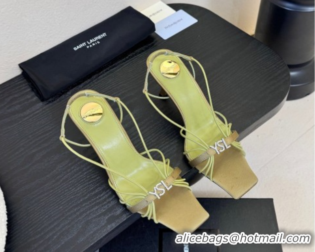 Top Design Saint Laurent Jerry Heel Sandals 8cm in Satin with Strap Green 2026 SL022403